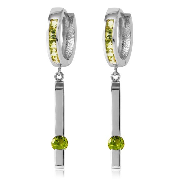 14K. GOLD HUGGIE EARRINGS WITH DANGLING PERIDOTS - Picture 3 of 6